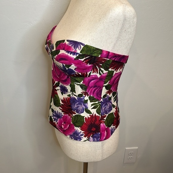 Tibi Floral Strapless Top - Pink, Purple, Green - Picture 3 of 7